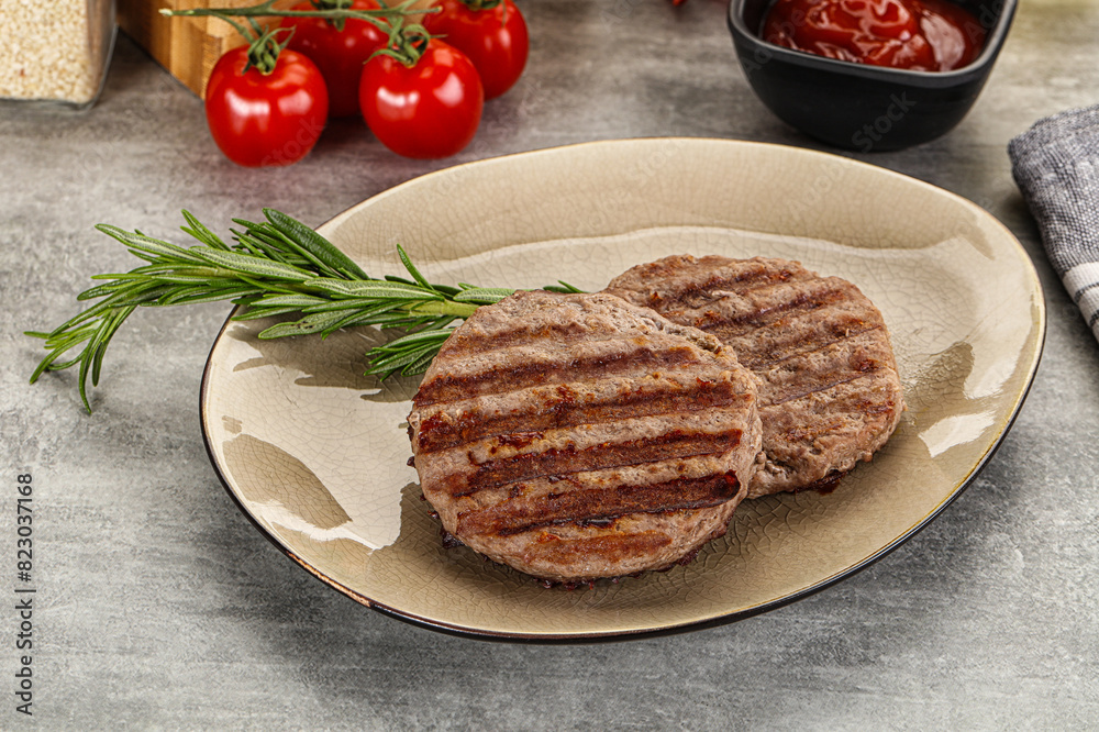 Grilled two beef burger cutlet Grilled two beef burger cutlet