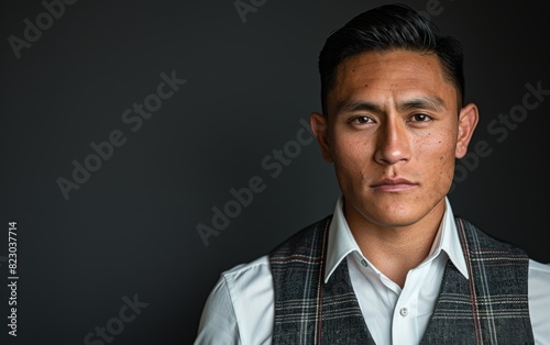 A gender nonconforming young adult wearing a vest and white shirt photo