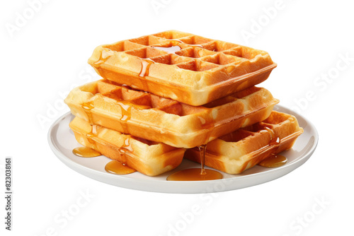 Whimsical Waffles: A Heavenly Plate of Syrupy Delights on Transparent PNG Background.
