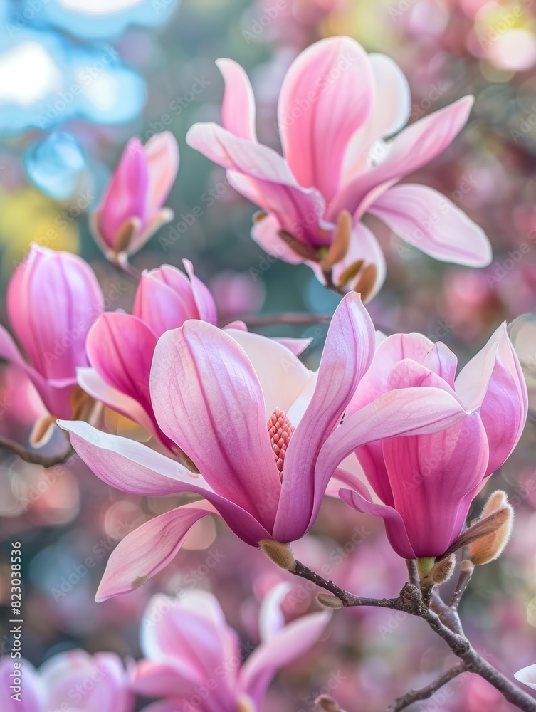 Vibrant pink magnolia flowers in bloom