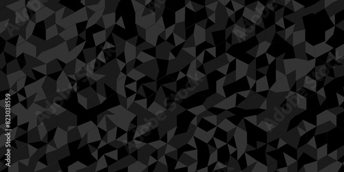 Black and gray square triangle tiles pattern mosaic background. Modern seamless geometric dark black low poly pattern background with lines Geometric print composed of triangles.