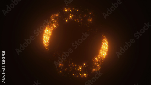 Yellow swirling circle frame of multicolored lines of energy particles. Abstract background