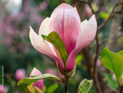 Vibrant pink magnolia flower in bloom photo