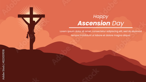 Happy Ascension Day with Jesus dies on the cross-silhouette vector illustration 4k