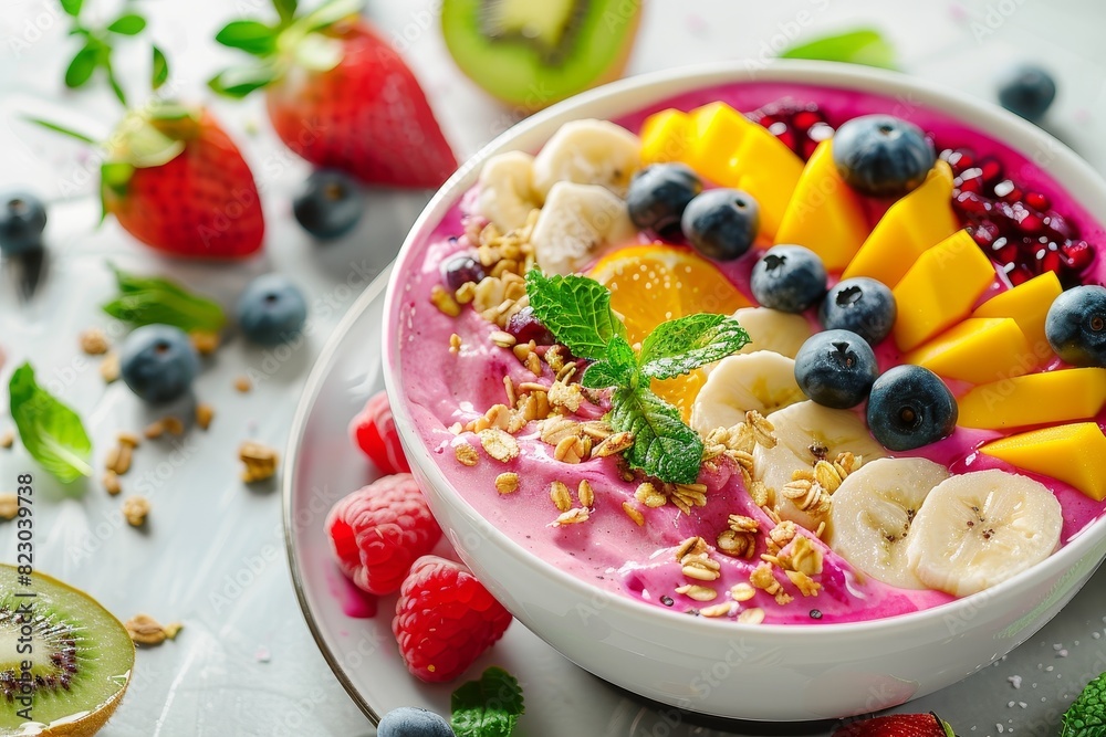 Colorful fruit smoothie bowl with fresh berries and granola Colorful fruit smoothie bowl with fresh berries and granola