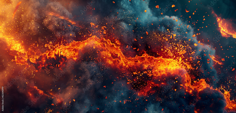 a dangerous Lava explosions and fire background in vivid color