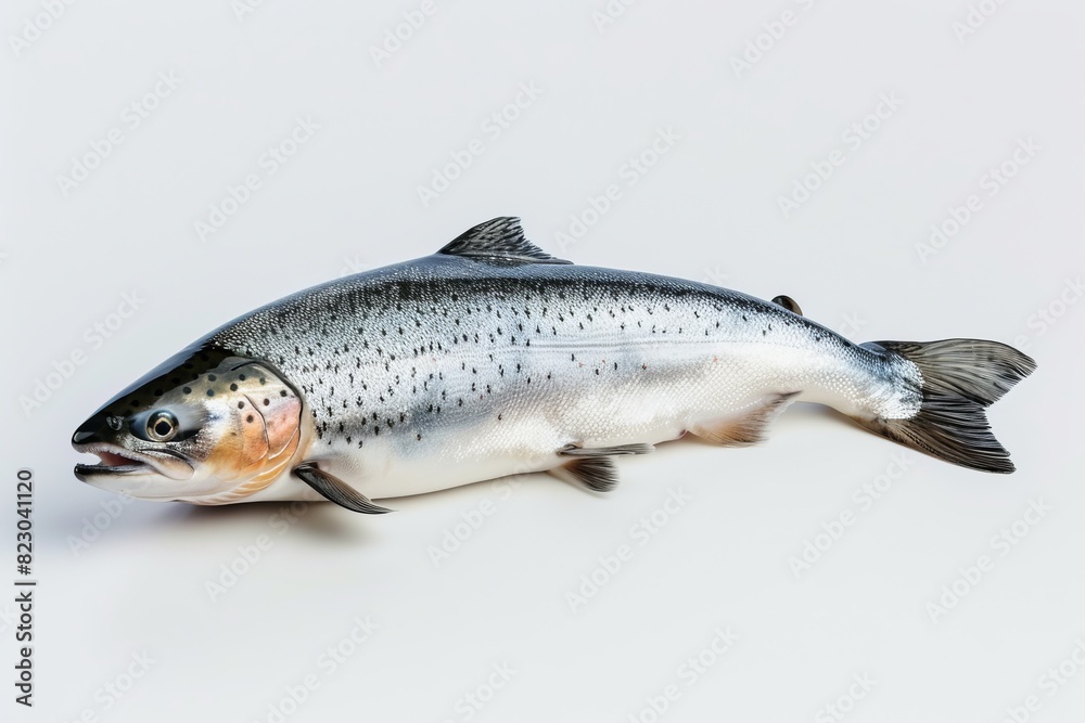 Freshly caught trout fish on white background