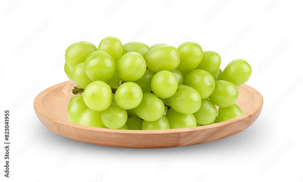 Green grape in wood plate isolated on transparent png Green grape in wood plate isolated on transparent png