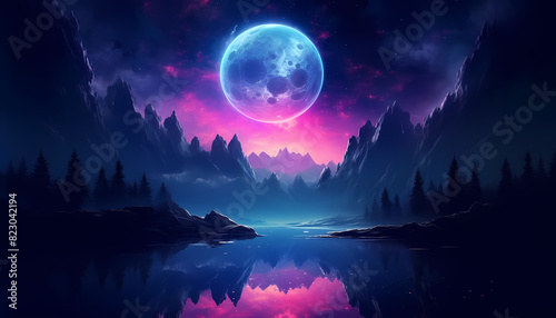 night landscape with moon and clouds