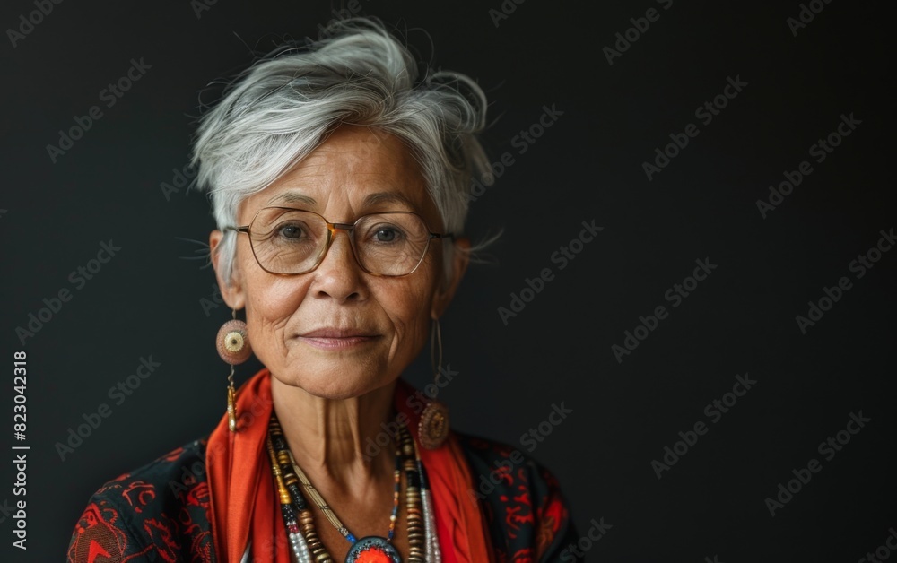 An older woman of Southeast Asian descent wearing glasses and a red scarf An older woman of Southeast Asian descent wearing glasses and a red scarf