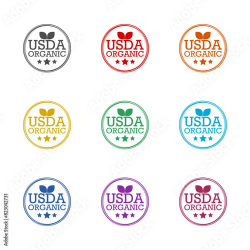 USDA organic icon isolated on white background. Set icons colorful