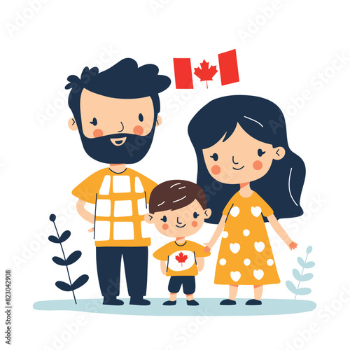 Minimalist Family Wishing, Celebrating Canada Day Illustration Vector Isolated on White Background
