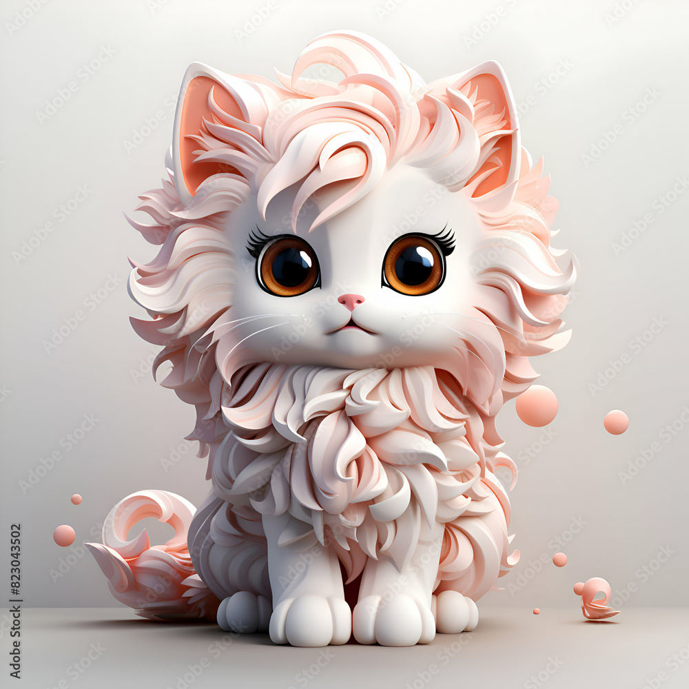 Cute white cat with pink eyes. 3d rendering. 3d illustration.