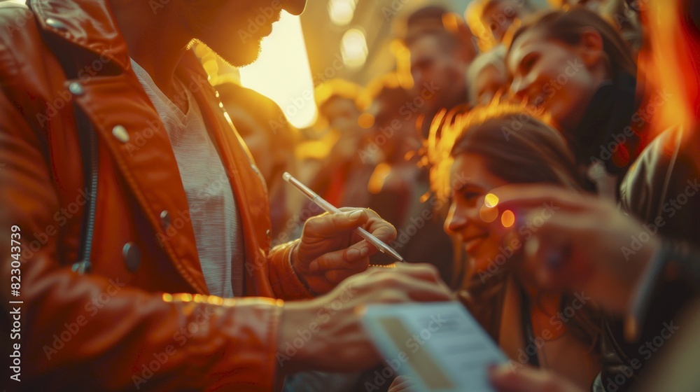Closeup of a celebrity signing autographs