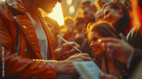 Closeup of a celebrity signing autographs