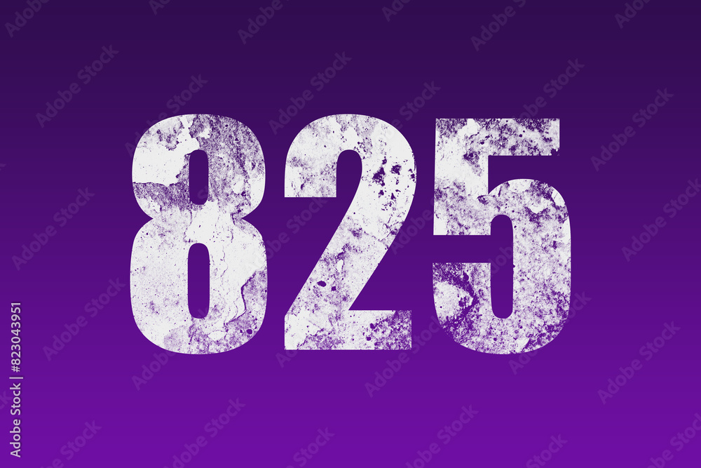 flat white grunge number of 825 on purple background. flat white grunge number of 825 on purple background.