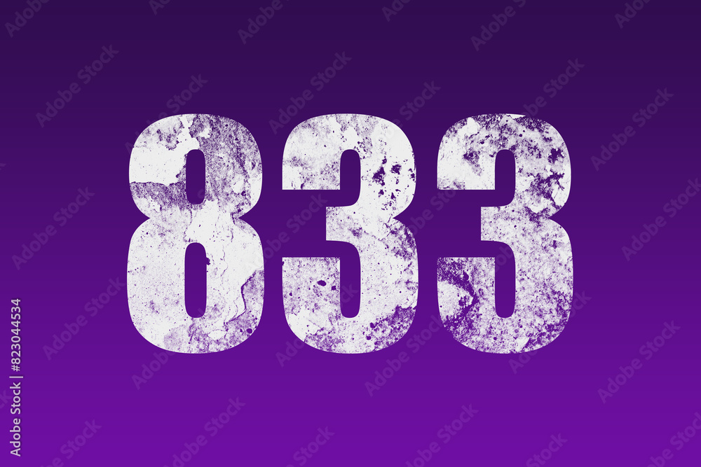 flat white grunge number of 833 on purple background. flat white grunge number of 833 on purple background.