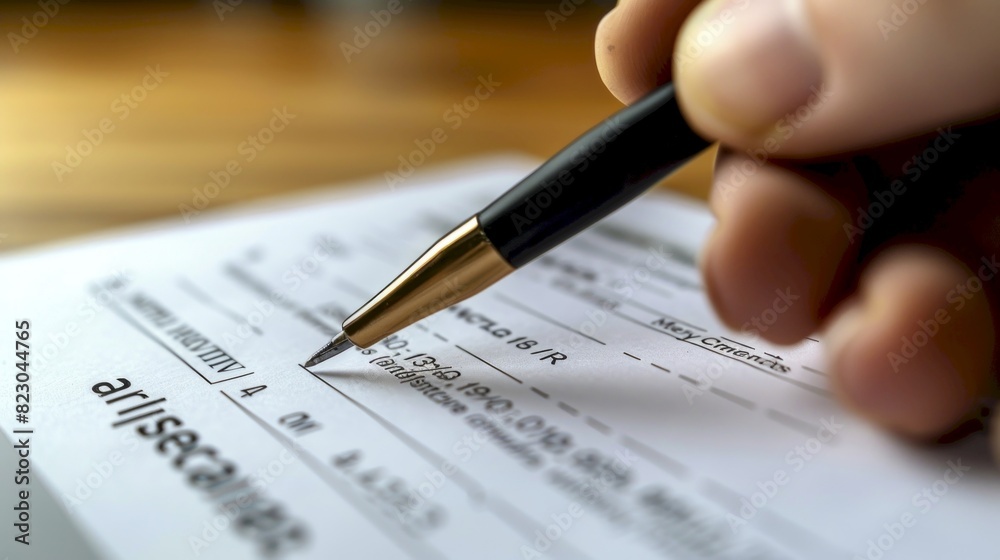 Closeup of a hand submitting a document with a percentage graph Closeup of a hand submitting a document with a percentage graph
