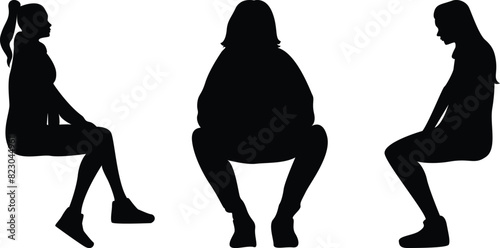 set of silhouette sitting women on transparent background, vector design	