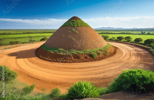 a large mound of dirt sitting on top of a dirt road