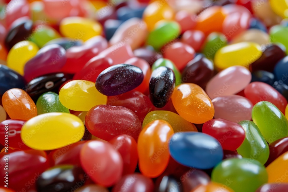 A pile of colorful jelly beans with a few green ones in the middle A pile of colorful jelly beans with a few green ones in the middle