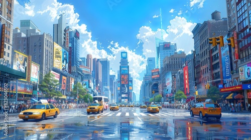 A beautifully drawn bustling city photo
