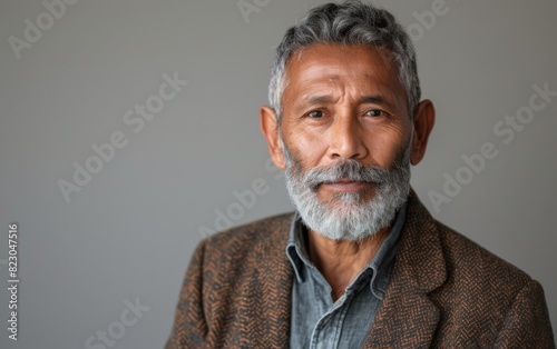A trans man of South Asian descent with grey hair and a beard