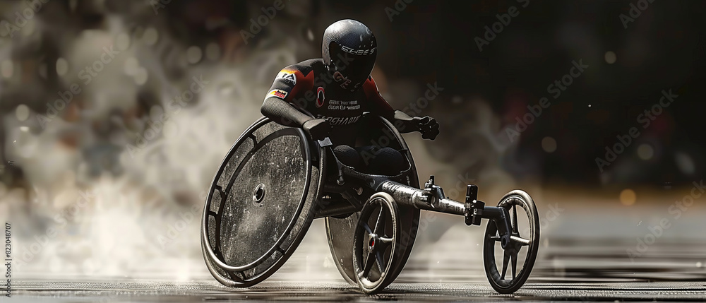 Fototapeta premium Capture the dynamic movements of a moving wheelchair racer, generative ai