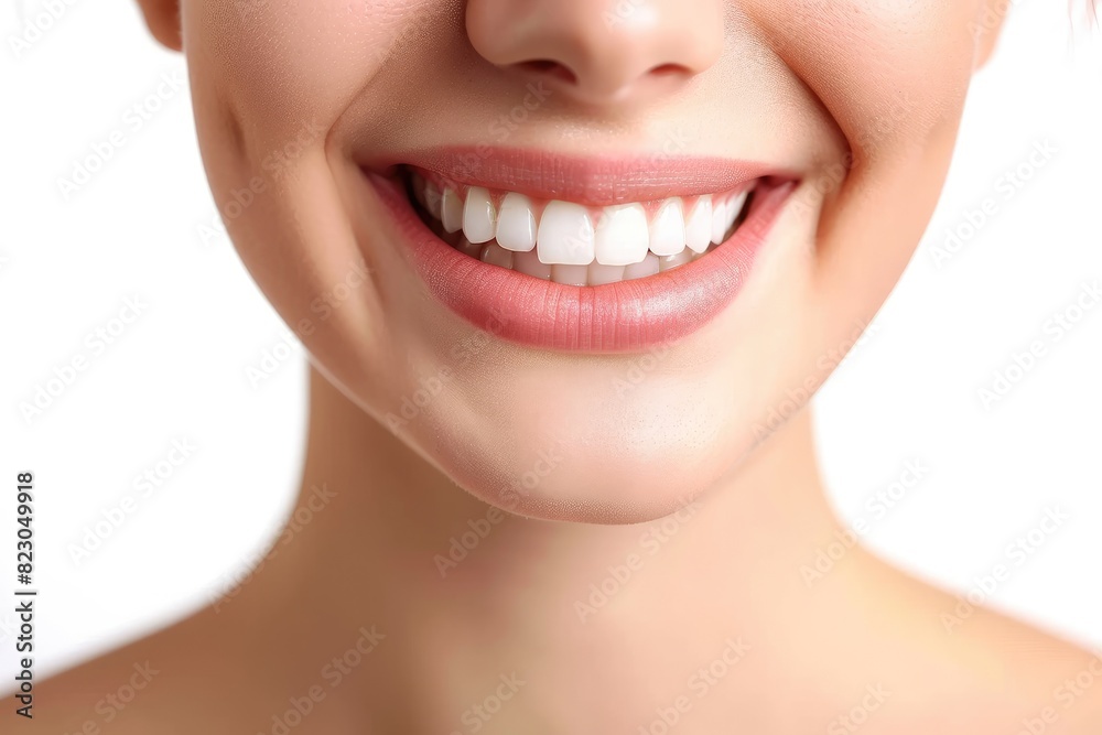 Obraz premium Perfect healthy teeth smile of young woman in black background