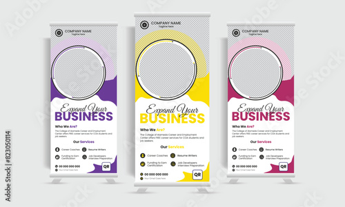 Modern and futuristic roll up banner design template. Unique and formal dl flyer vector design template. 
