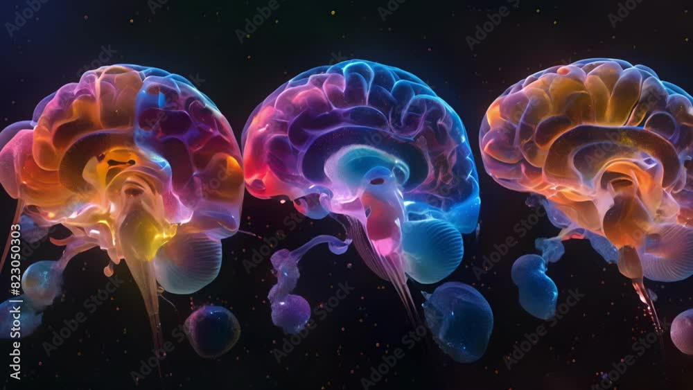 A series of brain scans showing the changes in neural activity before and after using neurotech therapy for PTSD.. A series of brain scans showing the changes in neural activity before and after using neurotech therapy for PTSD..