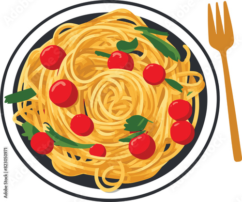 Delicious pasta Vector illustration On White Background.
