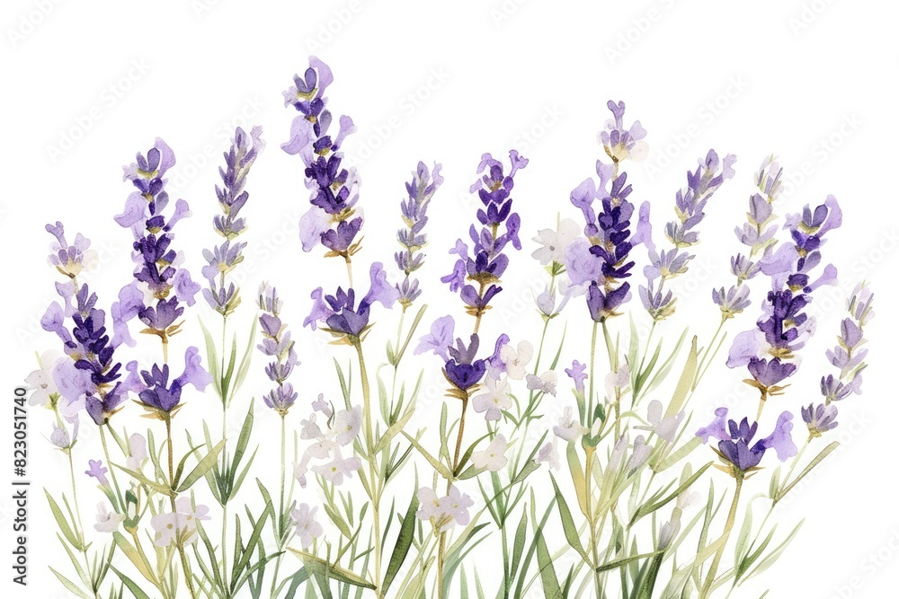 Naklejka premium a watercolor bunch of lavender with white wildflowers