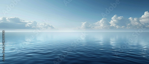 Calm sea stretching to the horizon with a mirrorlike reflection copy space, serene vista, realistic, silhouette, vast waters