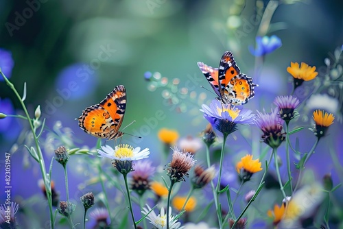 Dainty butterflies and flowers on white background, Beautiful butterfly background with white space