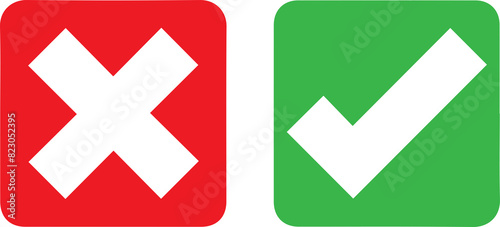 Green checkmark tick and red X icons.