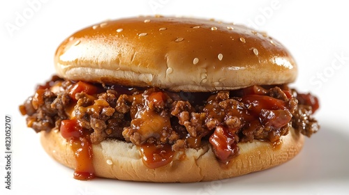 Savory Sloppy Joes A Tempting Closeup of an American Classic Isolated on White photo