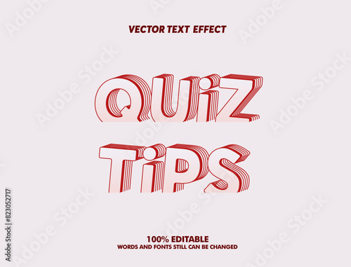 Editable text effect quiz time and quiz tips 3d cartoon template style premium vector. banner template for social media posts, mobile apps, banners design, web or internet ads.	