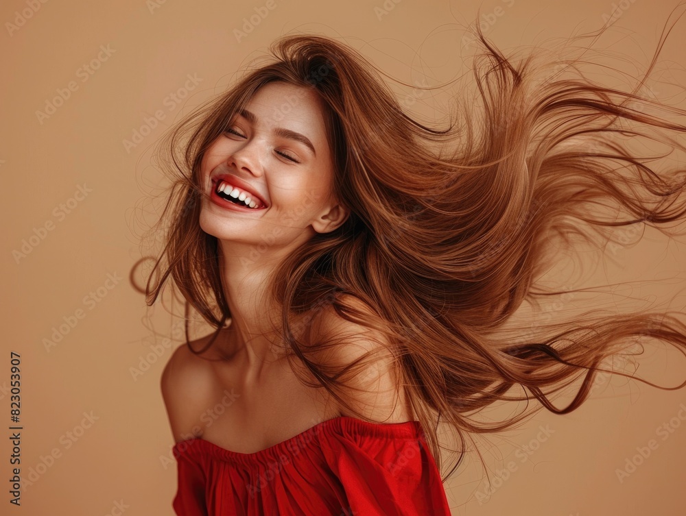 A young woman wearing a red dress with long golden hair A young woman wearing a red dress with long golden hair