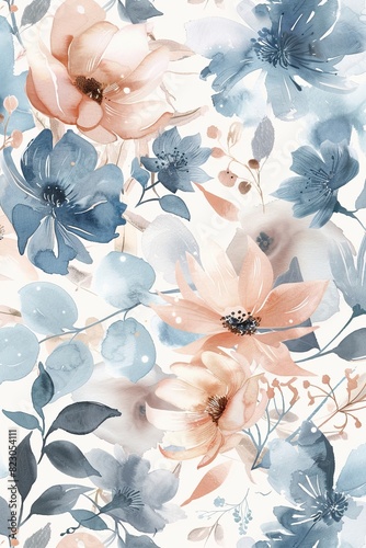 Blue and Pink Flower Pattern on White Background