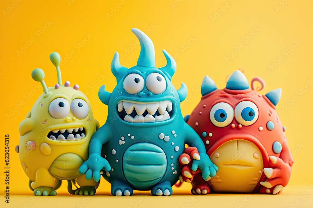 Friendly monsters playing together Friendly monsters playing together