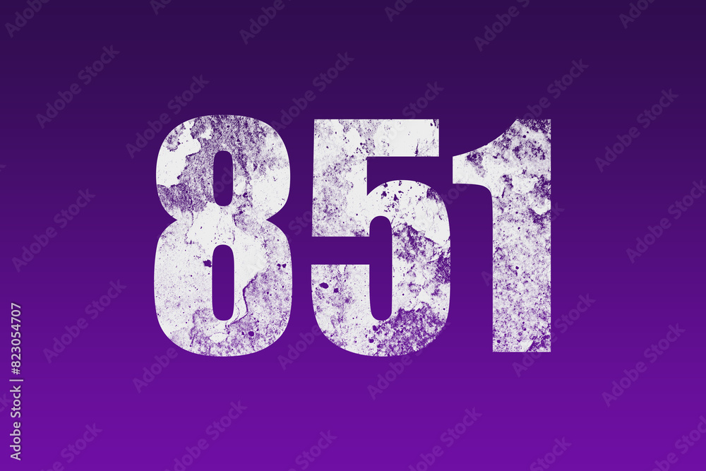 flat white grunge number of 851 on purple background. flat white grunge number of 851 on purple background.