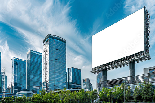 Business park periphery with a minimalist blank billboard, nestled among office settings.
