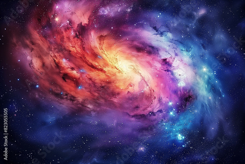 Spiral Galaxy in Vibrant Hues: An Artistic Interpretation of Cosmic Phenomena Unfolding in a Universe Alive with Color and Light