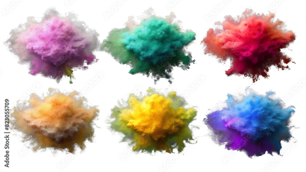Set of Multicolor Dust Splash on Transparent Background , Collection of Multicolor Dust Splash