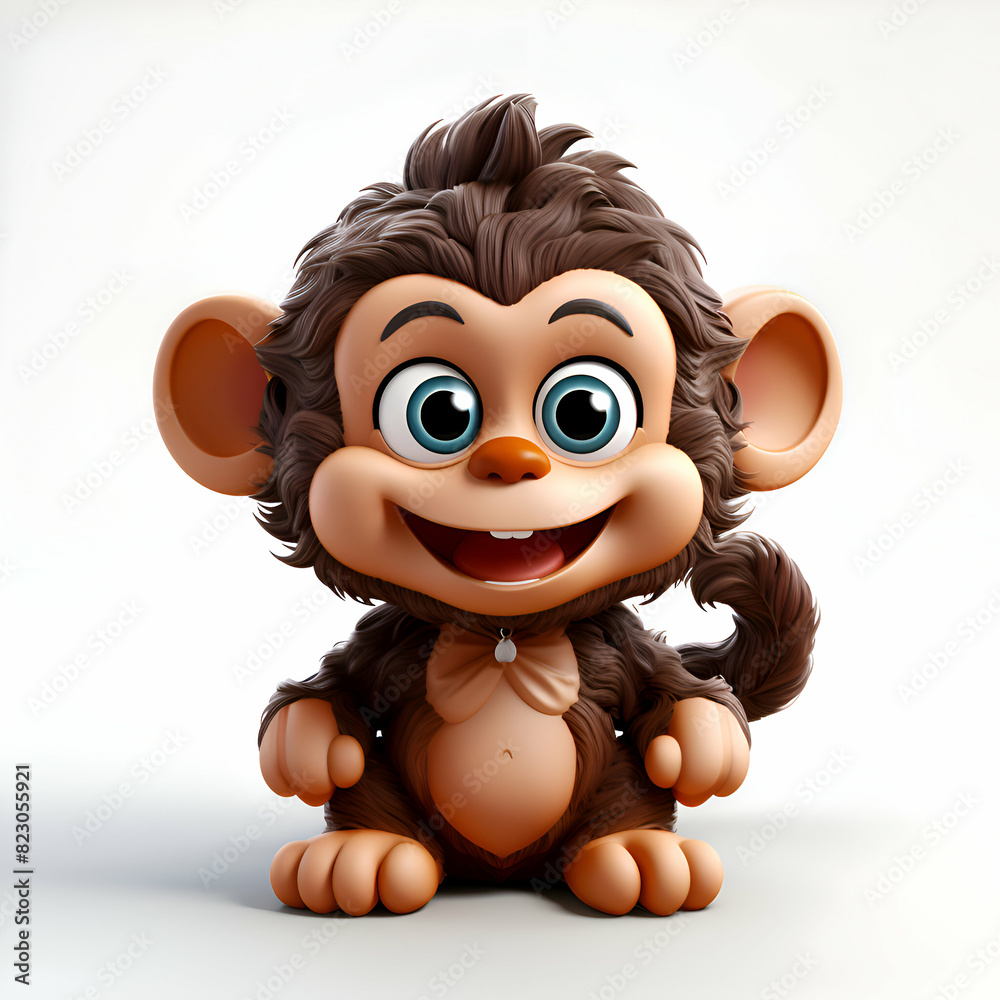 3d rendered illustration of a monkey cartoon character on white background.