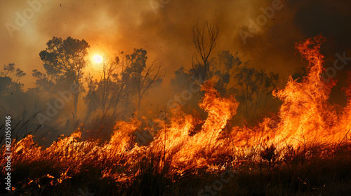 Australia bushfires The fire is fueled by wind  generative Ai