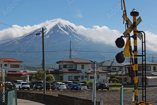 fuji in front of the train railway