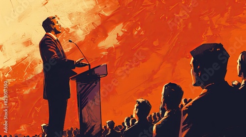 Politician Giving a Speech: At a campaign rally, a politician addresses the crowd, passionately delivering a speech about their platform and vision for the future 