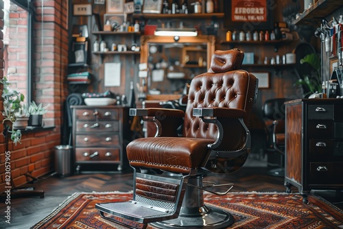 Vintage Barber Chair in Front of Brick Wall